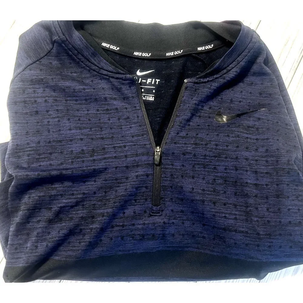 Navy Nike Dri-Fit Zip Golf Long Sleeve Pullover Size‎ Large Light Weight RN56323